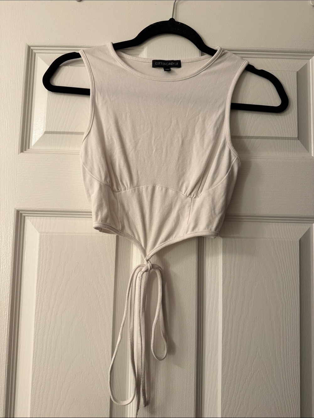 Cotton Candy White Tie-Front Sleeveless Crop Top